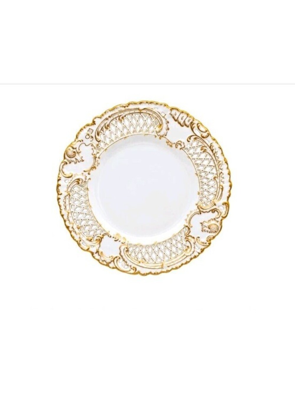 Vintage Reticulated Porcelain Wall Plate Gold Gilt Pierced Rococo 8.5"